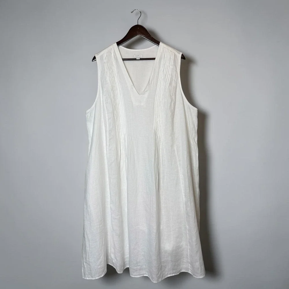 J. Jill Pure Jill Linen Pintucked Midi Dress Resort Wear Lagenlook Coastal 3X - Picture 1 of 4